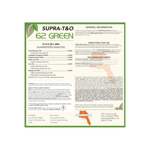 2.5 gal Supra-T&O 62 Green 6 Fe 2 Mn Fertilizer 12-0-0