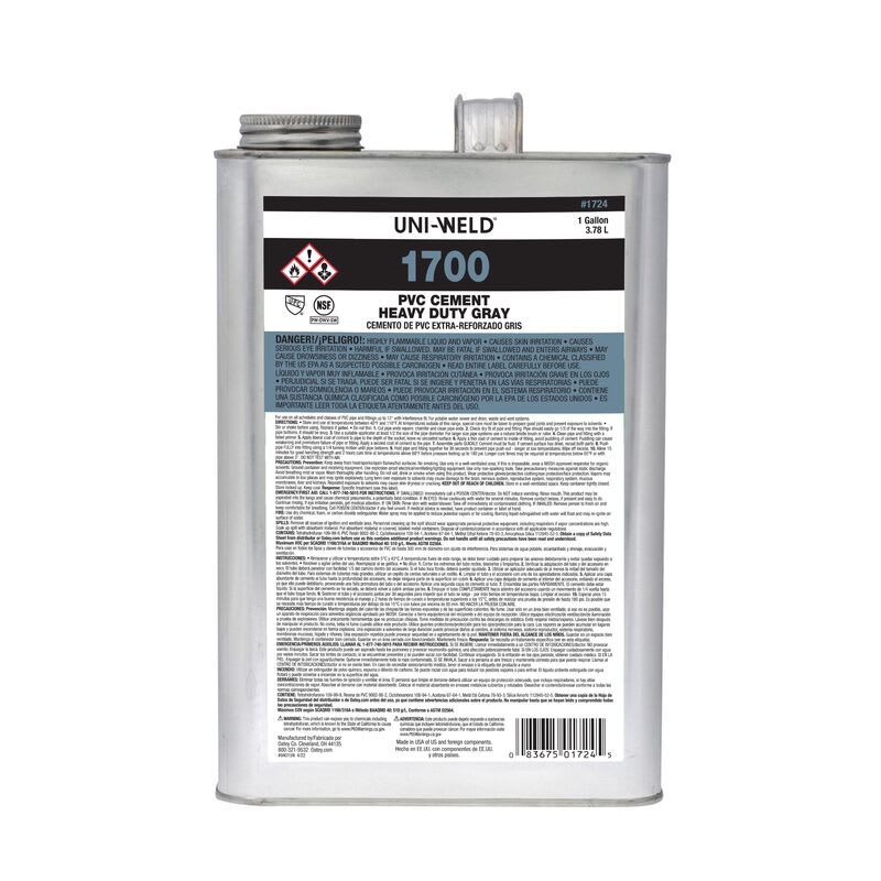 Oatey 1724 OATEY PVC CEMENT HEAVY DUTY GRAY WIDE MOUTH CAN GALLON OTY - product image