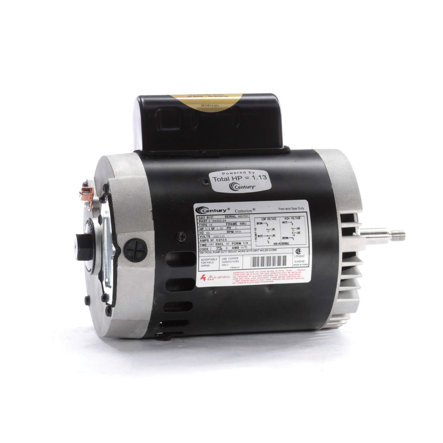Century Pump Motor .75HP 1Ph 60Hz 230/115V 56J Frame  