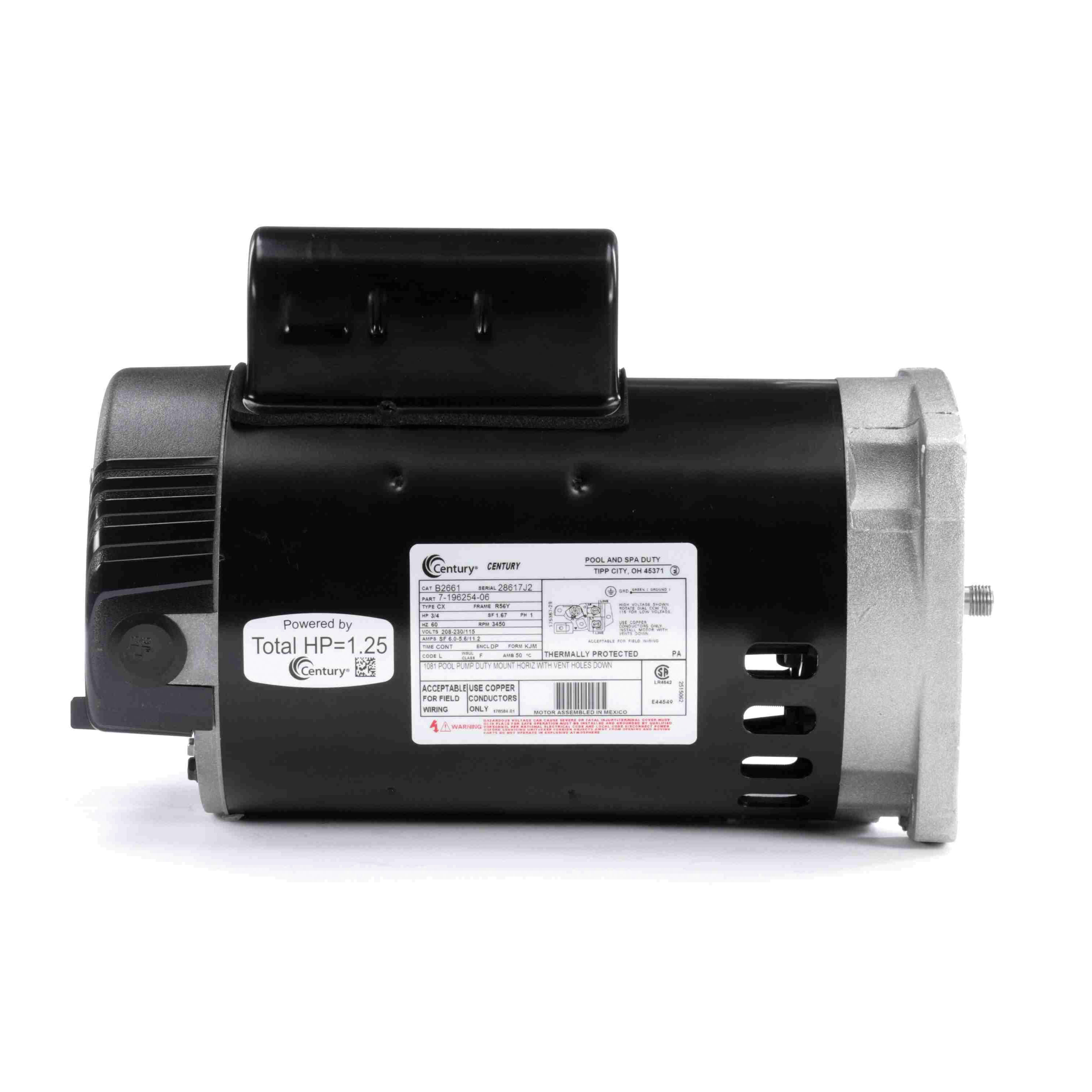 Century Pool Pump Motor 3/4HP 1-Speed 1 Phase 60Hz 208-230/115V 56Y Frame | B2661 image 5