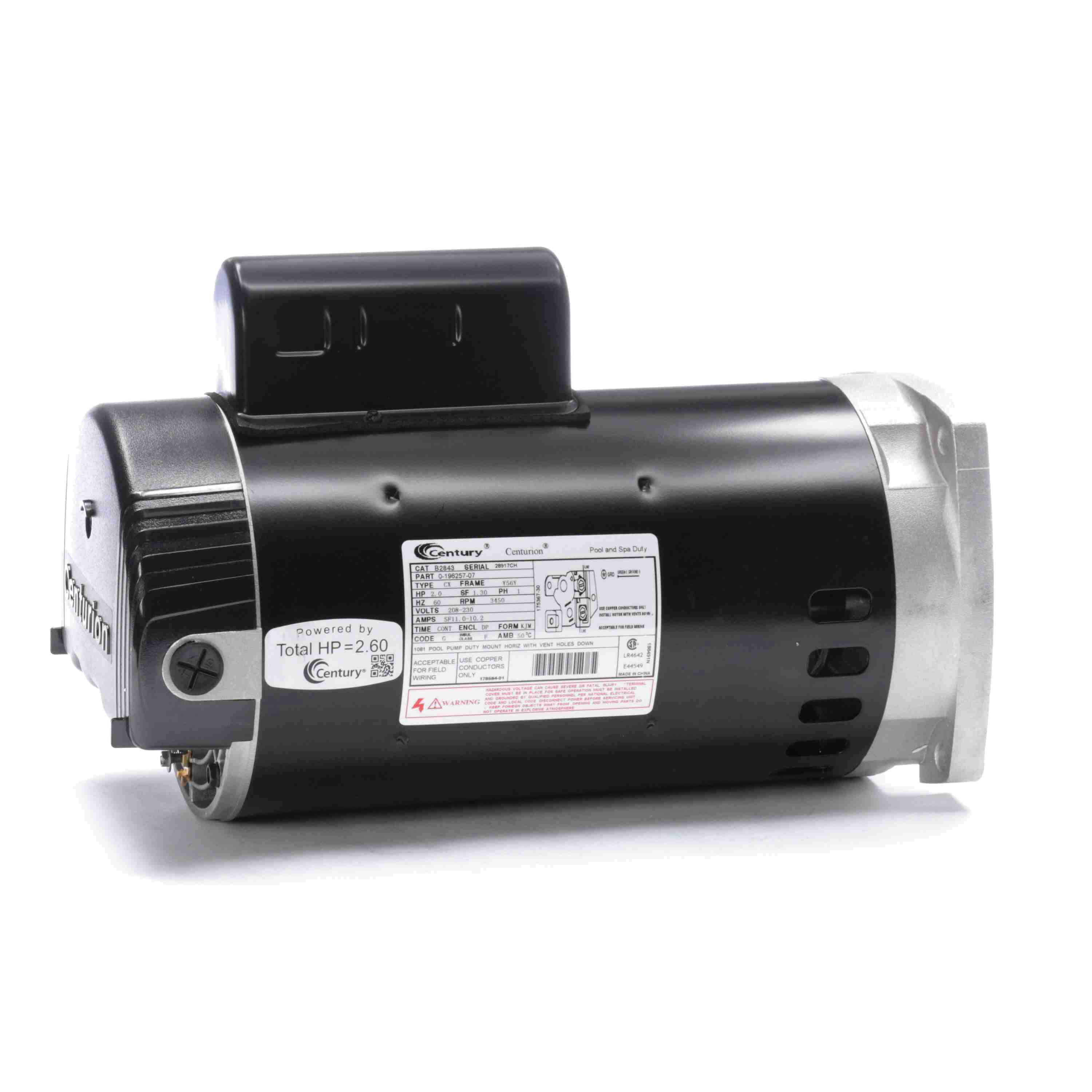 Century Pool Pump Motor 2HP 1-Speed 1 Phase 60Hz 208-230V 56Y Frame  