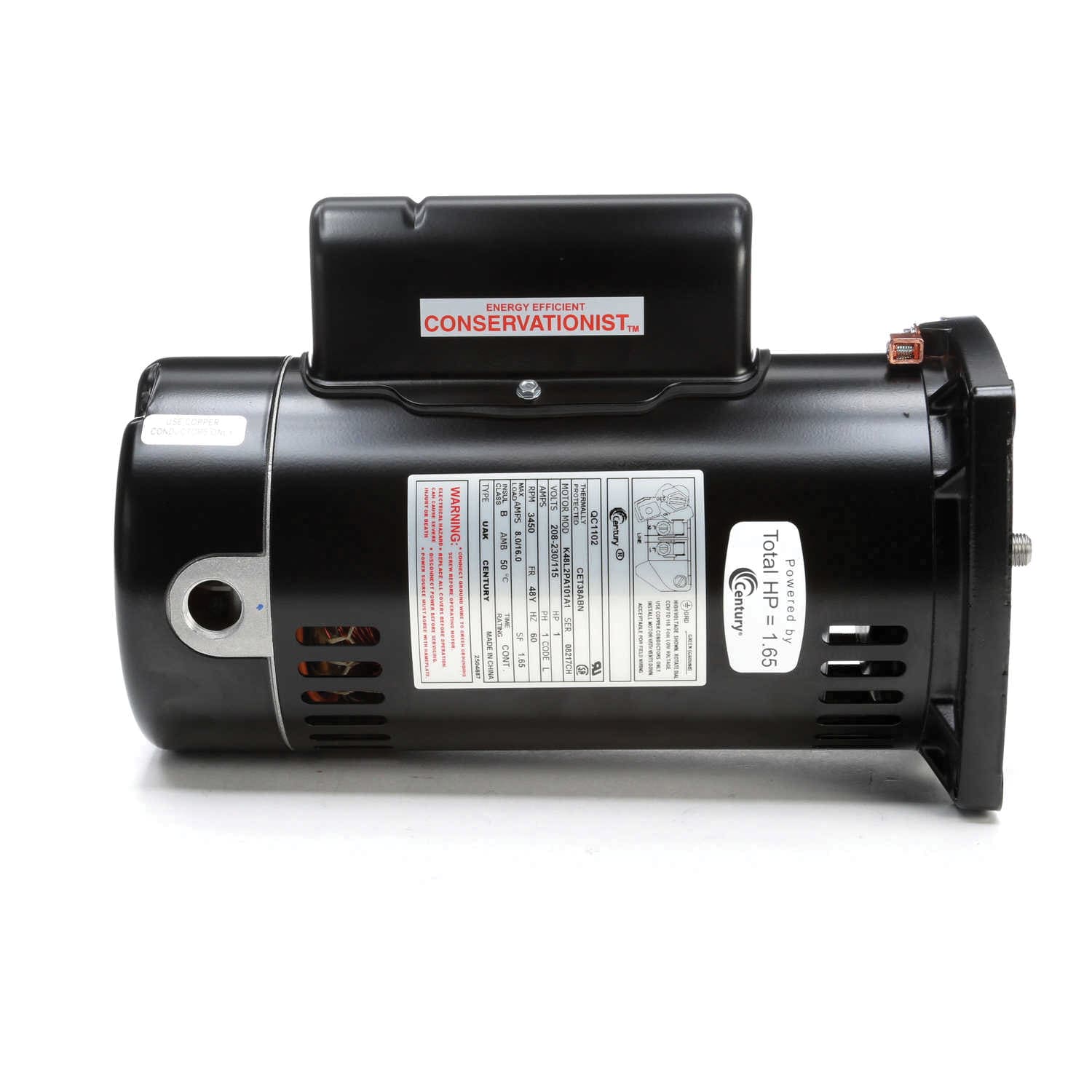 Century Pool Pump Motor 1HP 1-Speed 1 Phase 60Hz 208-230/115V 48Y Frame | QC1102 image 2