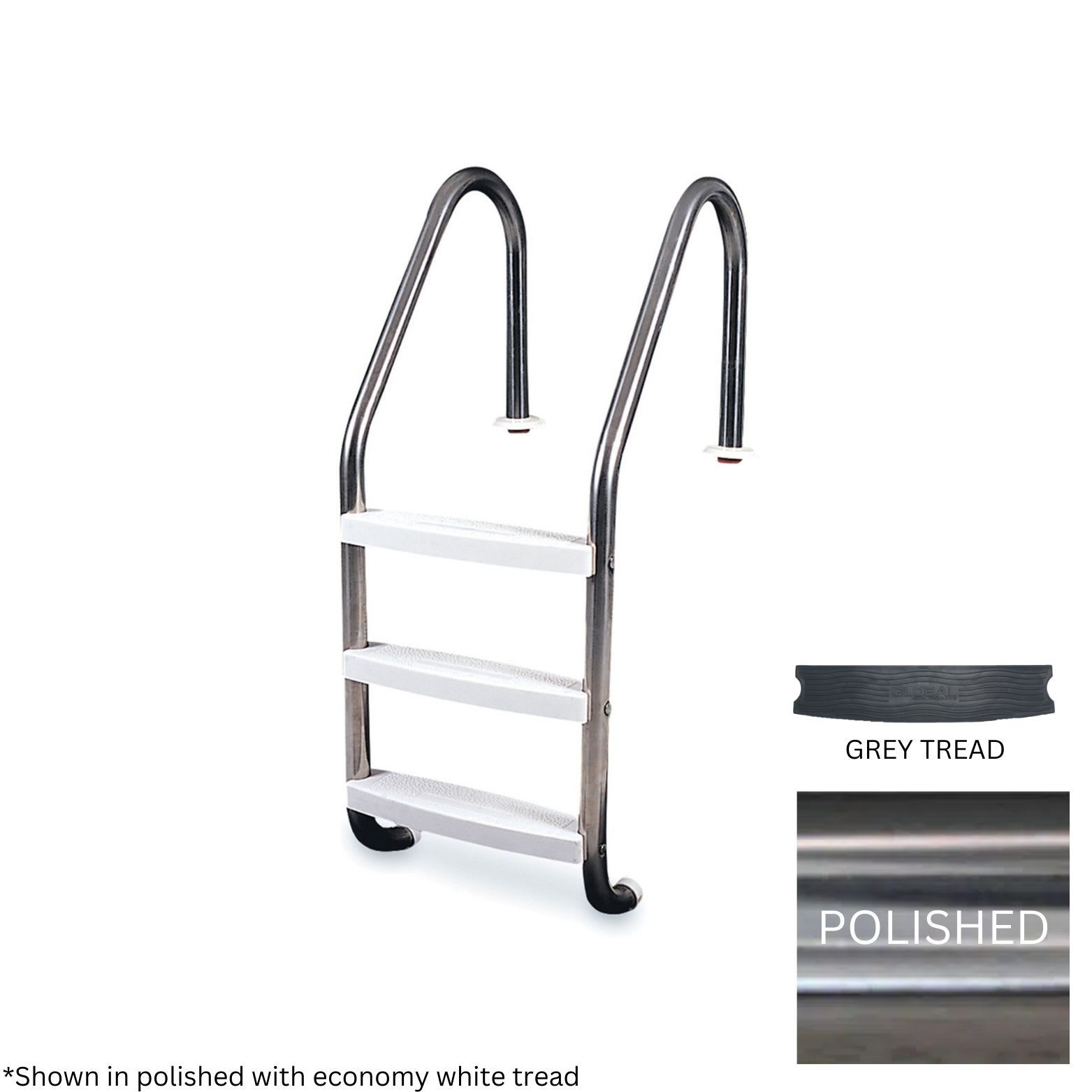 Global 3 Tread Classic Ladder Polished .049" with Gray Heavy Duty Tread - product image