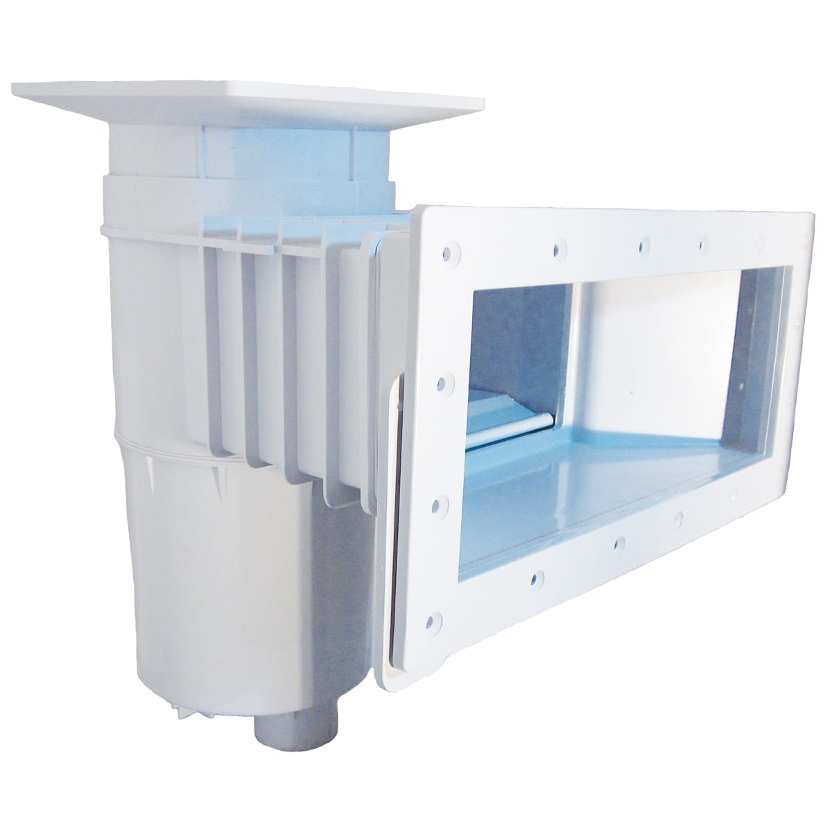 Hayward Vinyl/Fiberglass Auto-Skim Series Wide Track Skimmer w/Outside Mount, 1-1/2in FIP, 9-1/4” Throat Length, Square Lid, White, Vinyl/Fiberglass 