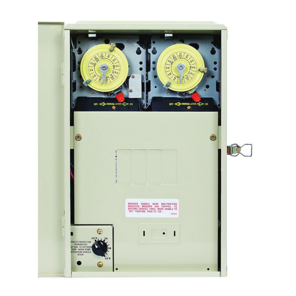 Intermatic 4/8 Breaker Base Panel, 240 VAC 17 A 10.875" x 4.75" x 16.875" Freeze Protection with 2 Timers and Thermostat | PF1222TB1 - product image