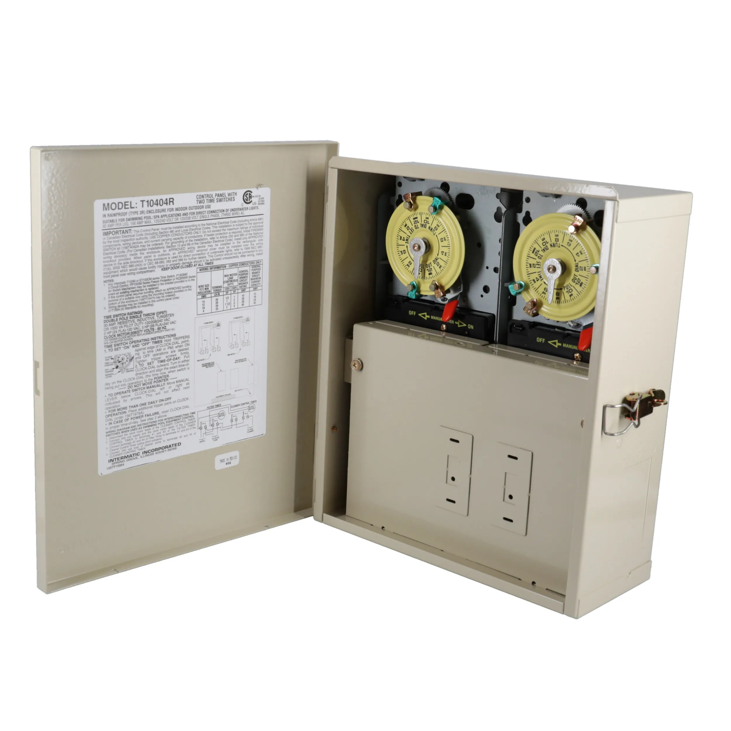 Intermatic 10-1/2" X 12" X 4-1/2" Two T104M Timers In/Outdoor Enclosure Intermatic Panel W/O Sub 2-220V Mechanisms image 2