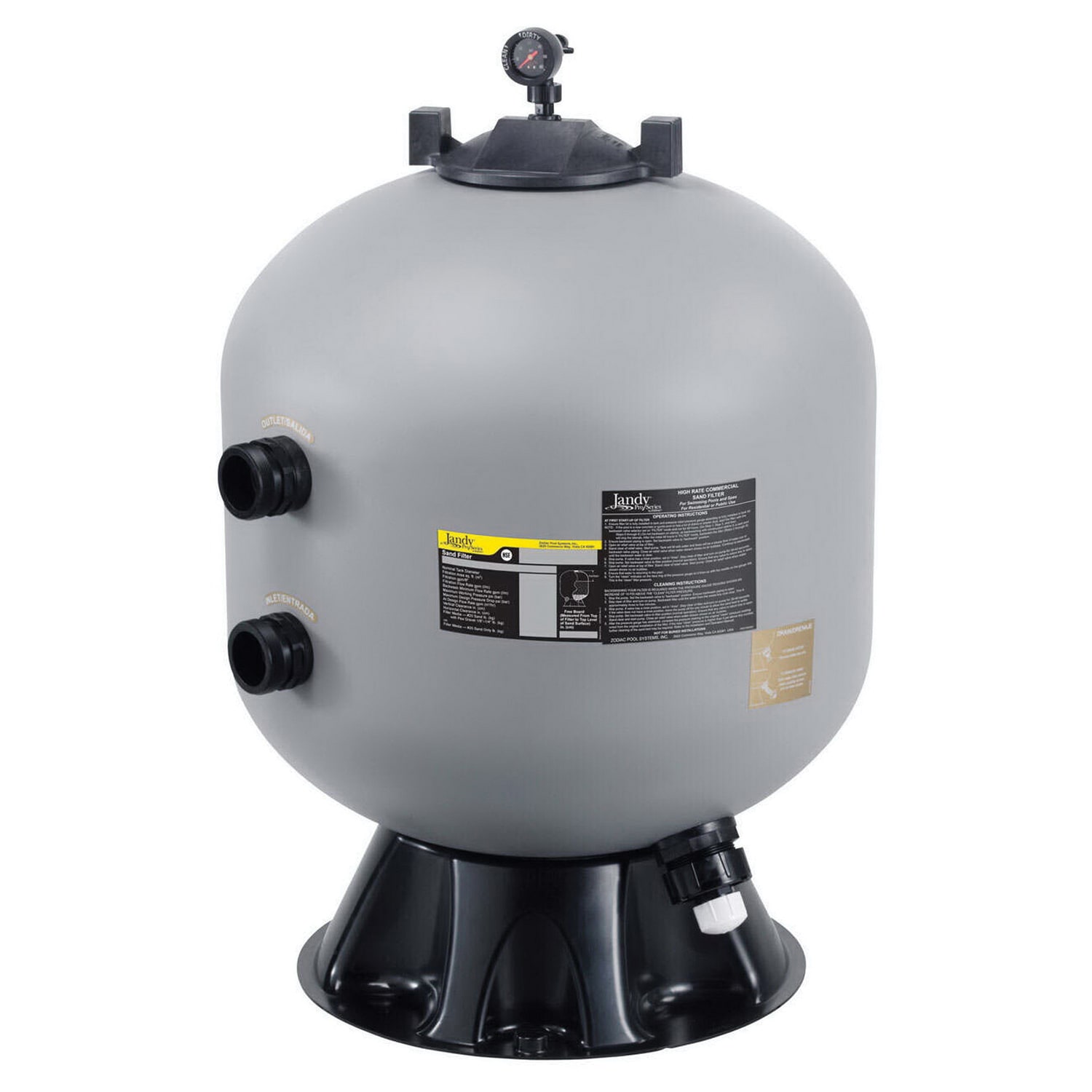 Jandy JS Series 30in Side-Mount Sand Filter, 4.9 sq. ft, 98 GPM, 47,040 gallons, 50 PSI  