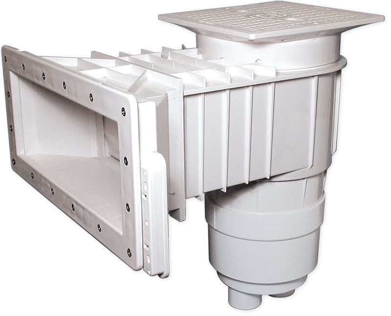 Waterway Renegade Wide Mouth Vinyl Liner Skimmer, 2 Port, Square Lid, 2in Socket, 9in Throat, White 