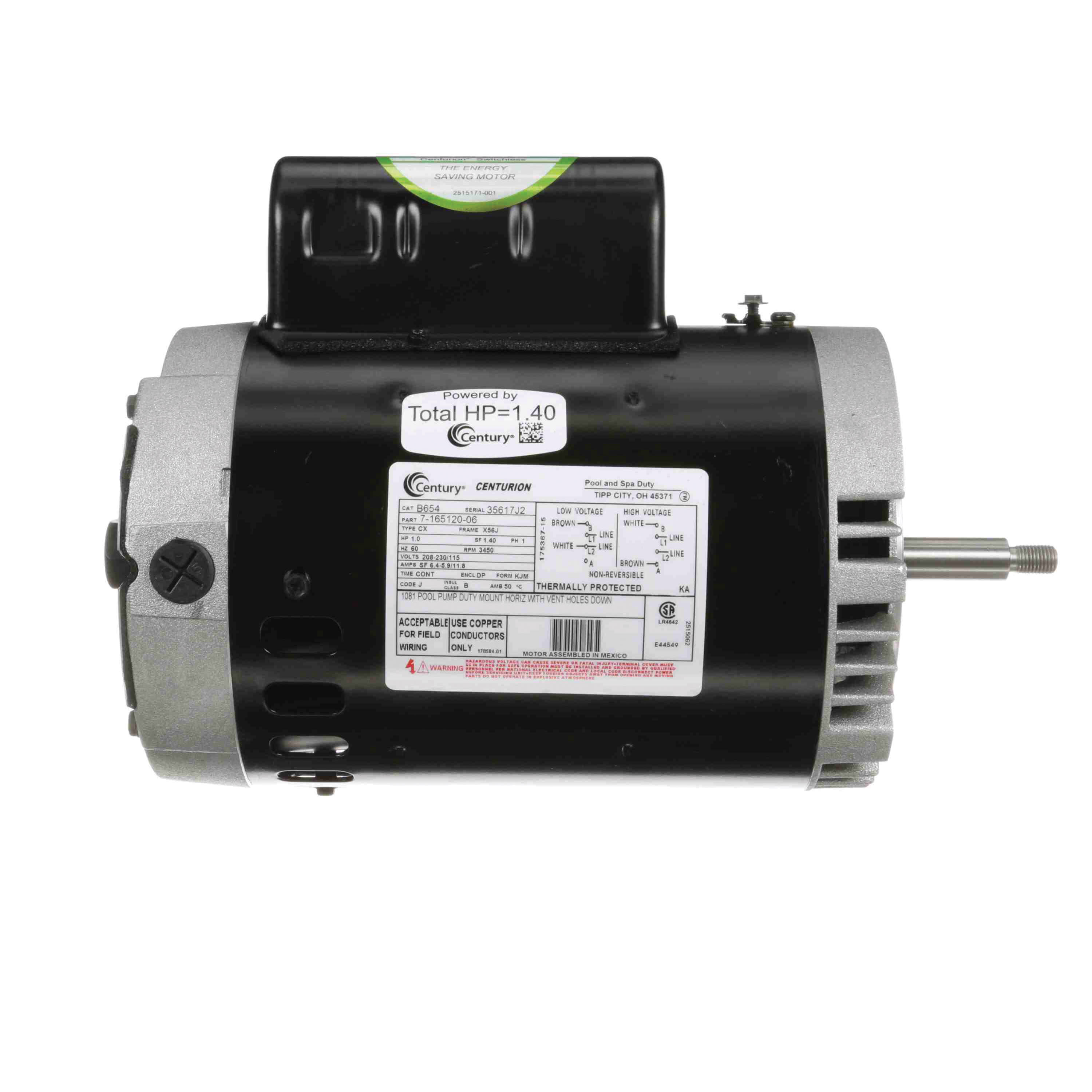 Century 1Hp Motor Perm Split Cap C-Face B654 image 4