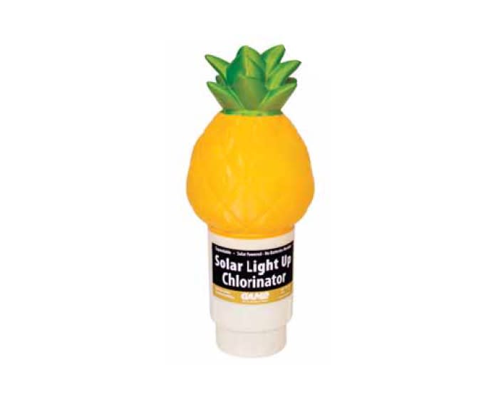 GAME Solar Pineapple Large Floating Chlorinator, Solar Powered LED's Light up the Feeder for up to 8 Hours After Dusk, 1" Tablets or (5) 3" Tabs - product image