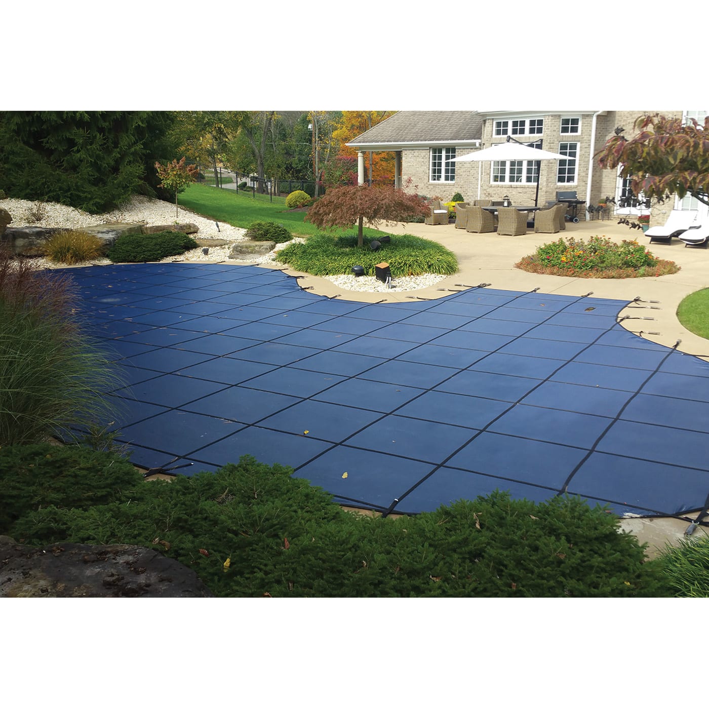 GLI 18' x 36' Rectangle Mesh Safety Cover w/ 4' x 8' CES, Blue | 20-1836RE-CES48-PRM-BLU image 2