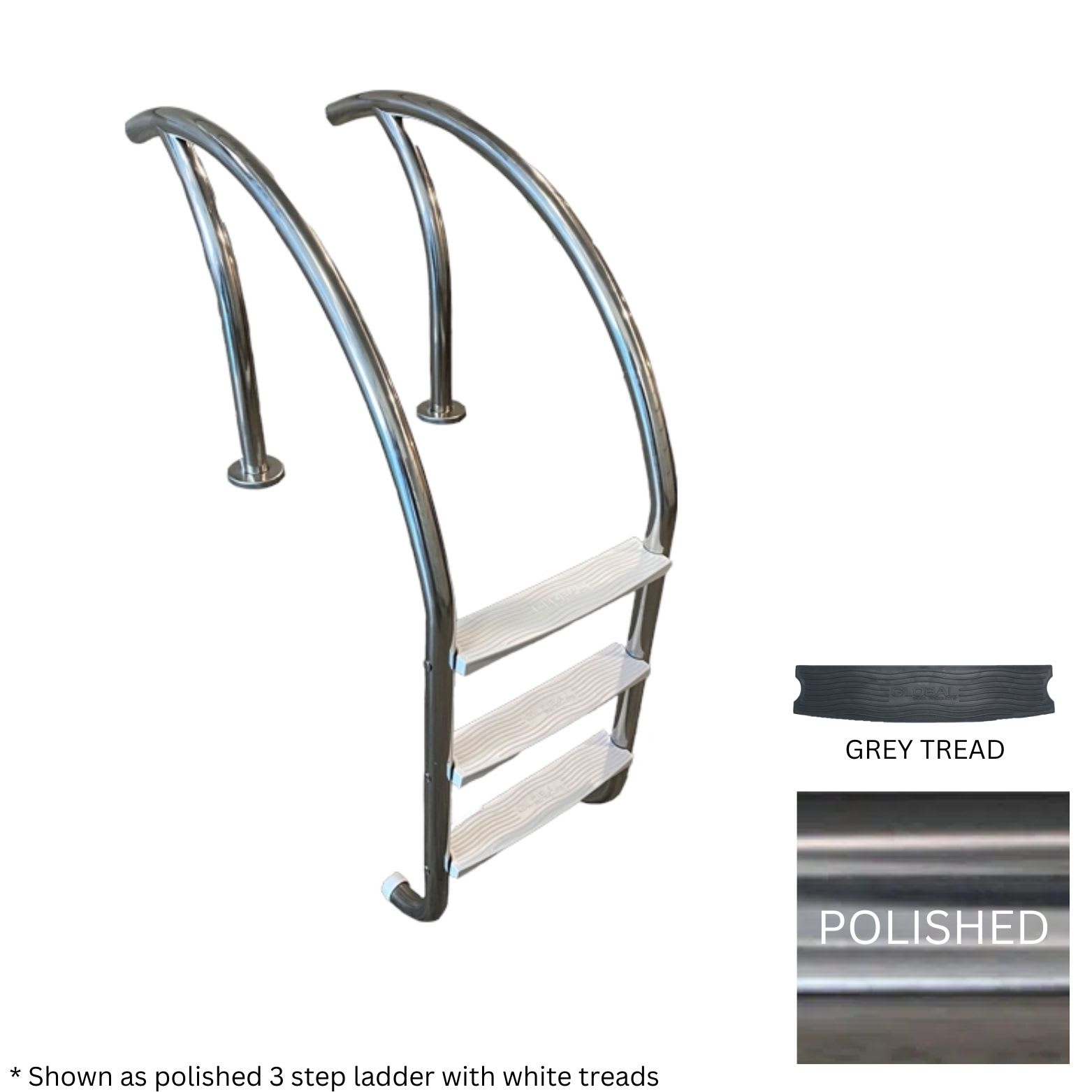 Global 3 Tread Modern Ladder Polished .065 with Gray Heavy Duty Treads - product image