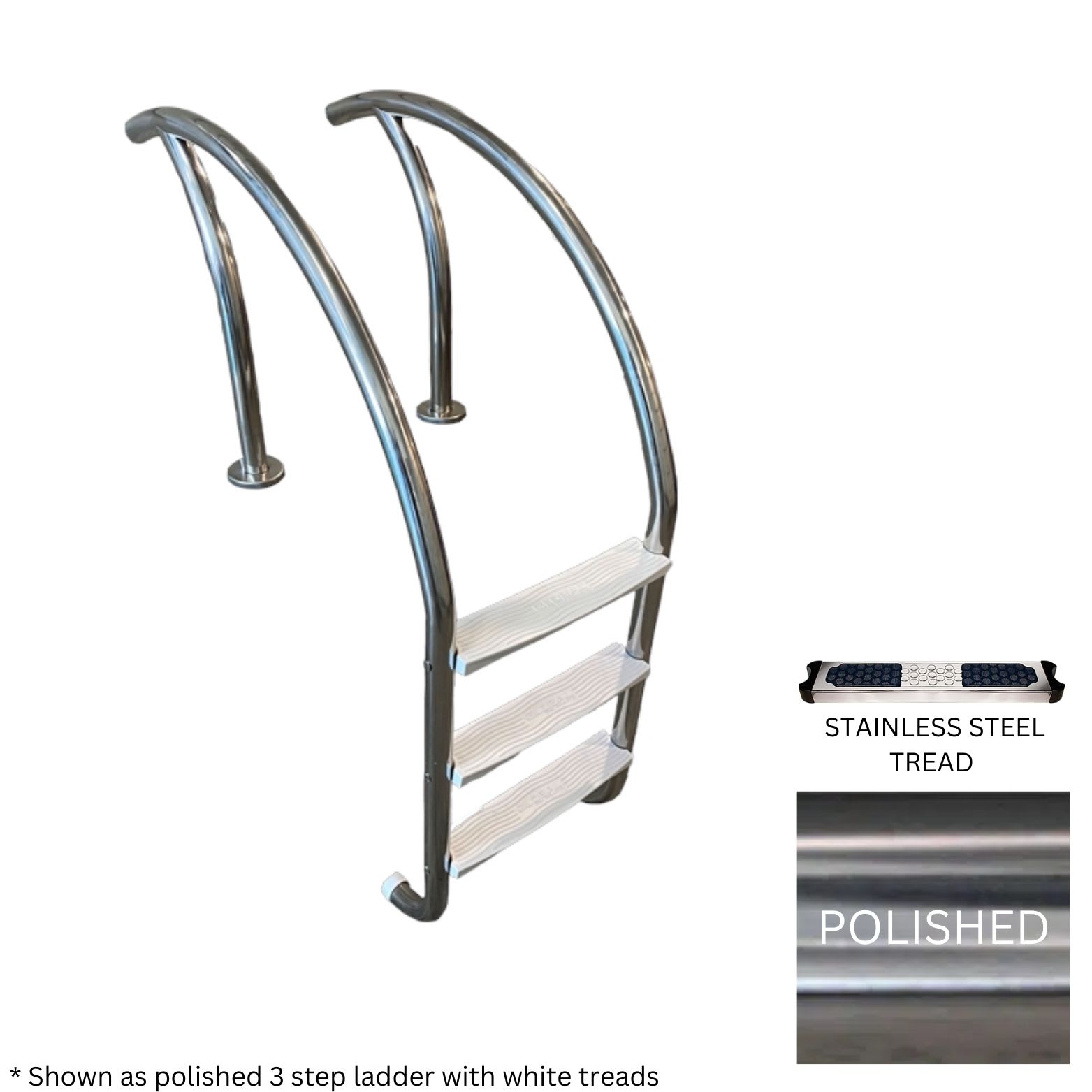 Global 3 Tread Modern Ladder Polished .065 with Stainless Steel Treads  