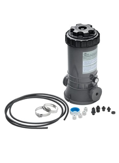 Ocean Blue Off-Line Chemical Feeder, for Use with Sticks, 1" or 3" Tabs, Includes Tubing, Adapters, Saddle Clamps and Valves, Holds Up to 9lbs Chlorine, Use with Inground and Above Ground Pools - product image