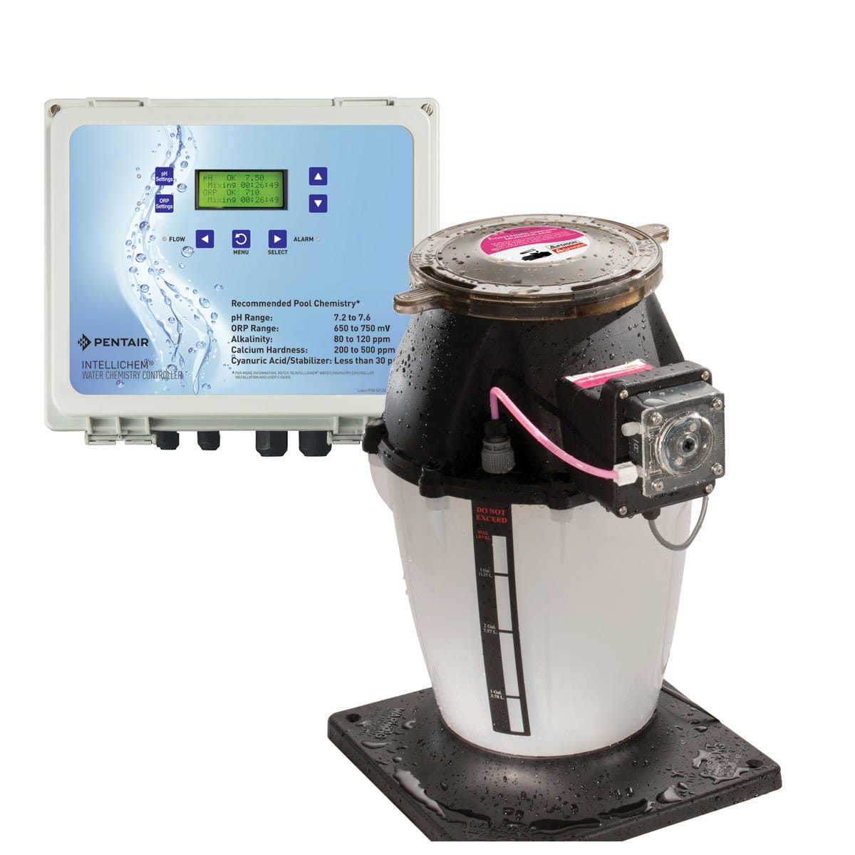 Pentair IntelliChem Water Chemistry Controller, Controller and Acid Tank, 120/240 V, 50/60 Hz, 5 Amp, Tank Mounted Pump  
