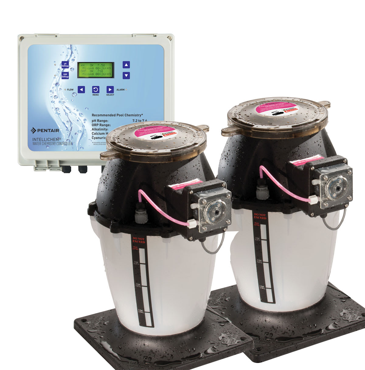 Pentair IntelliChem Water Chemistry Controller, Controller and Acid/Chlorine Tank, 120/240 V, 50/60 Hz, 5 Amp, Tank Mounted Pump  