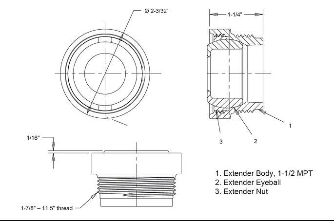 AquaStar ASD Remodel Fitting w/ Eyeball & Nut, 1-1/2" MPT, 1/2" Extender, Dark Gray, 3/4" Orifice | ASD105B image 2