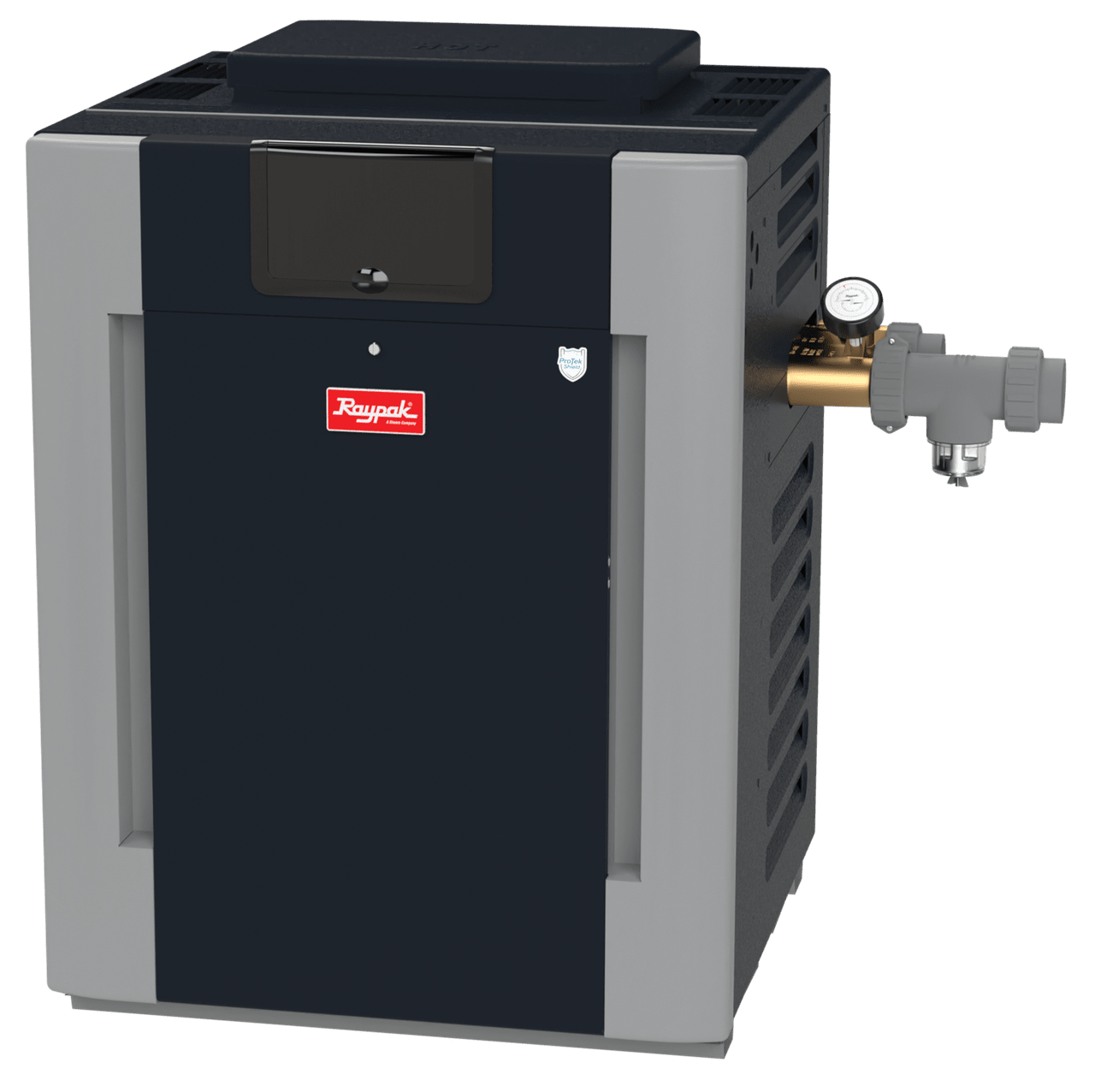 Raypak B-R406A-EP-X #57 Digital ASME Propane Gas Heater, 399K BTU, Cupro-Nickel Exchanger, 268 lbs, 2” Bronze Headers, ProTek Shield Module  