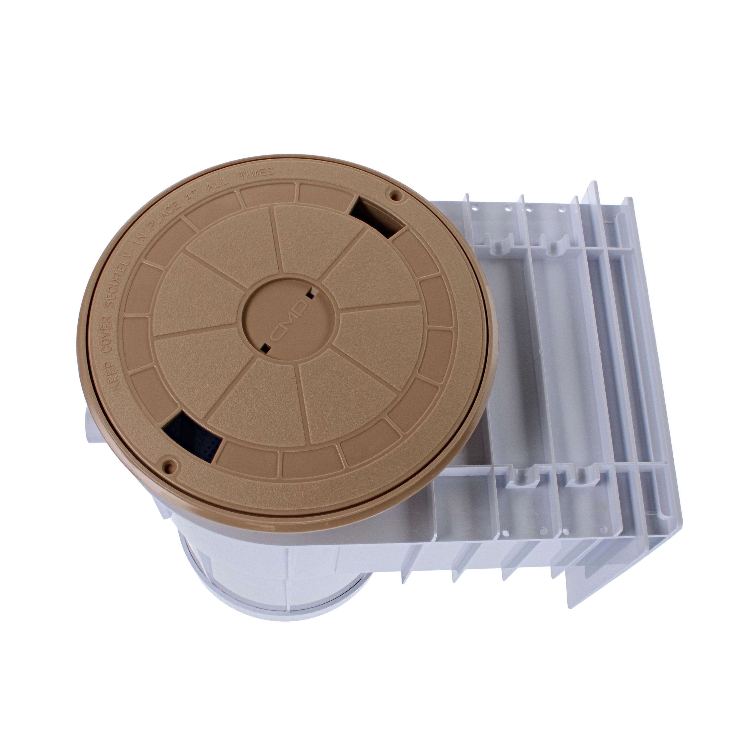 CMP Gunite Skimmer, White Body/ Tan Cover, ABS Body/ PVC Port with Round Cover, Dual Port, Standard Basket, 2in Socket x 2-1/2in Spigot 