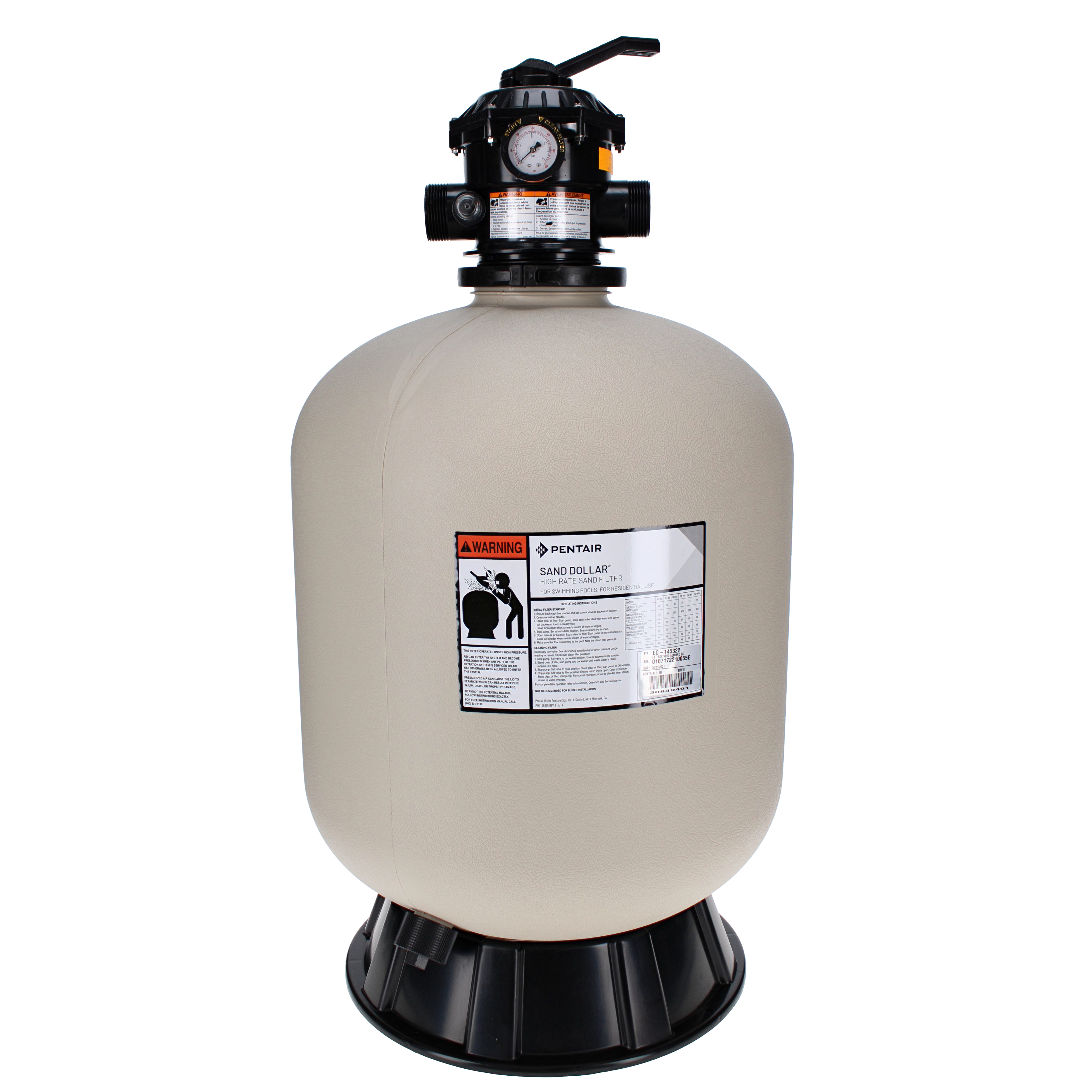 Pentair Sand Dollar Top Mount Sand Filter 2.3 sq-ft, w/o Valve | EC-145322 - product image