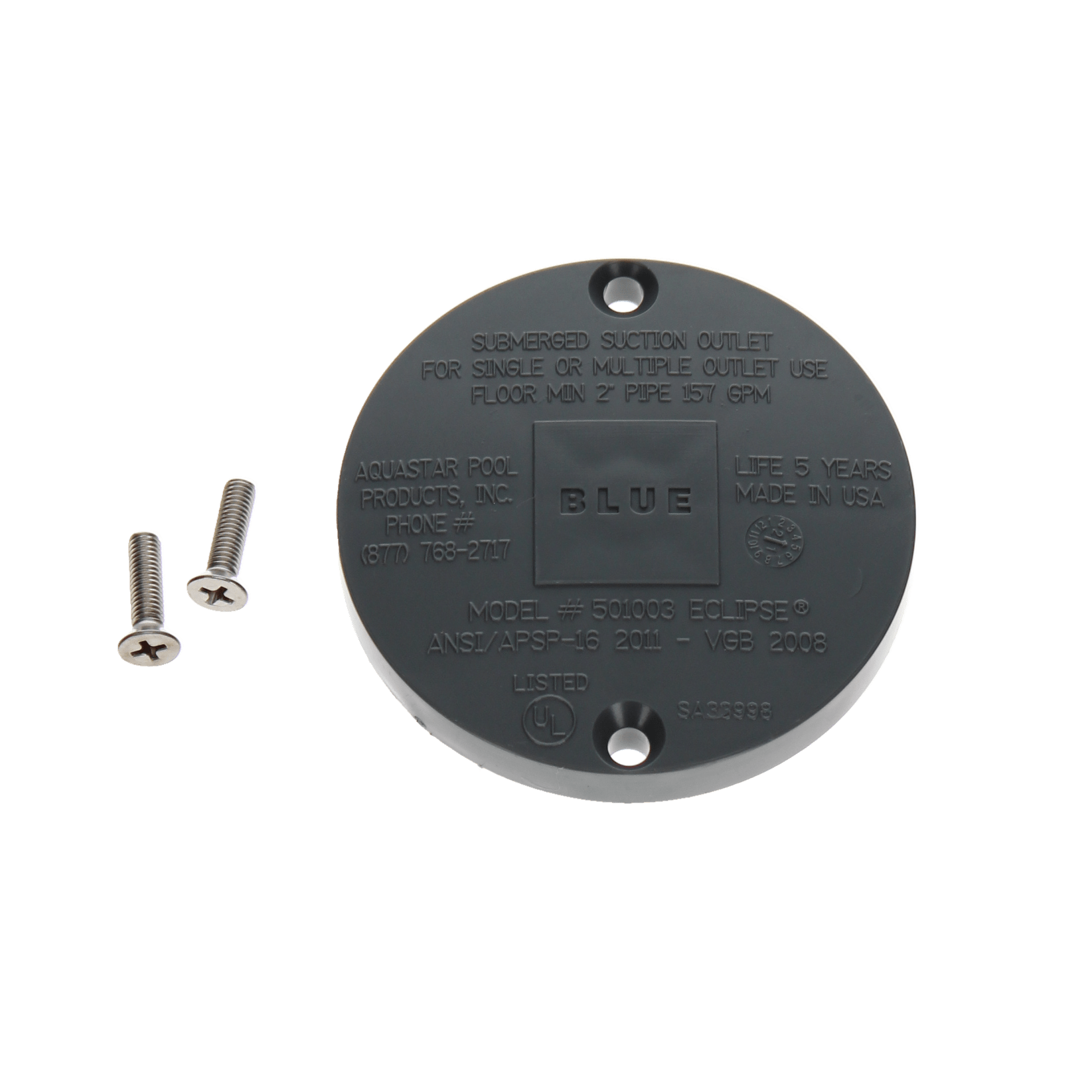 Blue Square Eclipse Main Drain, Round, Gray  501003GR