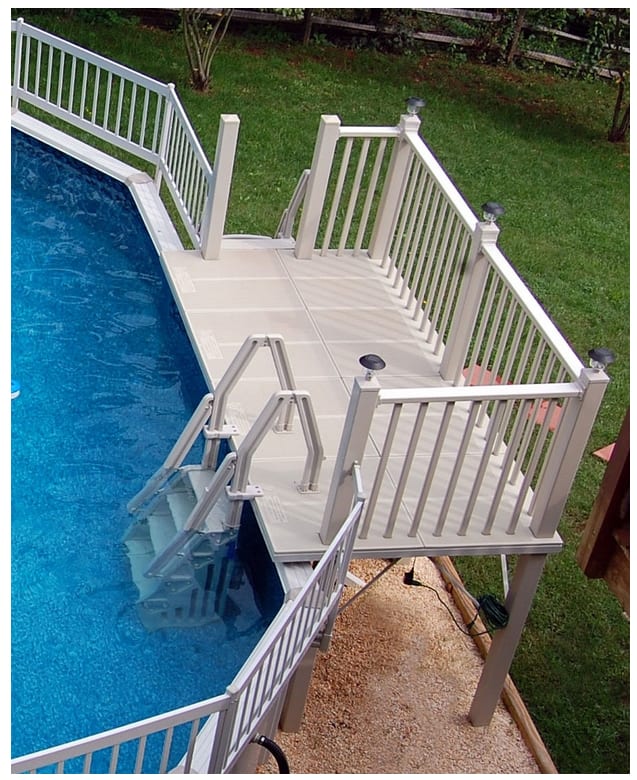 Vwc 5'X10' Resin Side Desk Kit - Includes Deck, Posts, Rails, Steps, And Gate For Any Abobe Ground Pool. Designed For Oval Pools. Color:  Taupe - product image