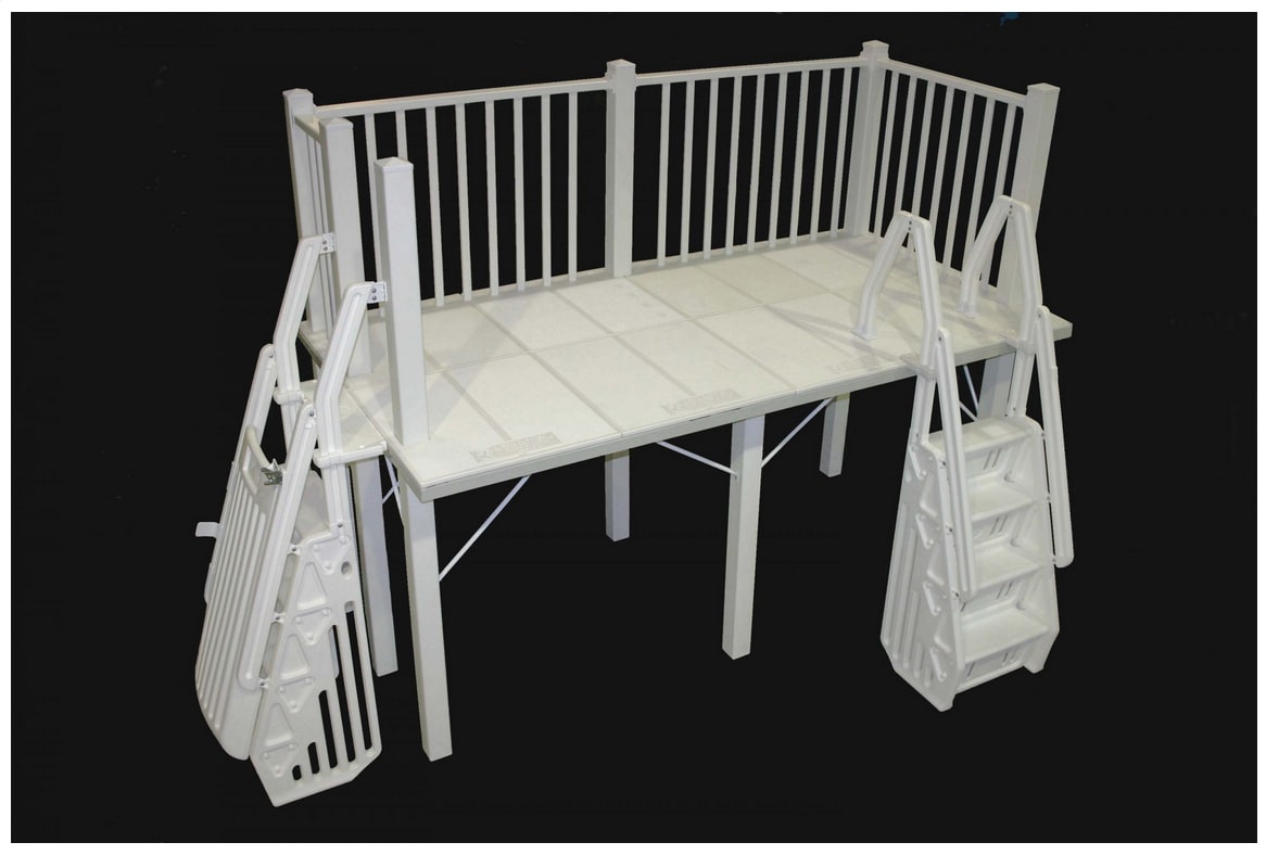Vwc 5'X10' Resin Side Desk Kit - Includes Deck, Posts, Rails, Steps, And Gate For Any Abobe Ground Pool. Designed For Oval Pools. Color:  Taupe image 2
