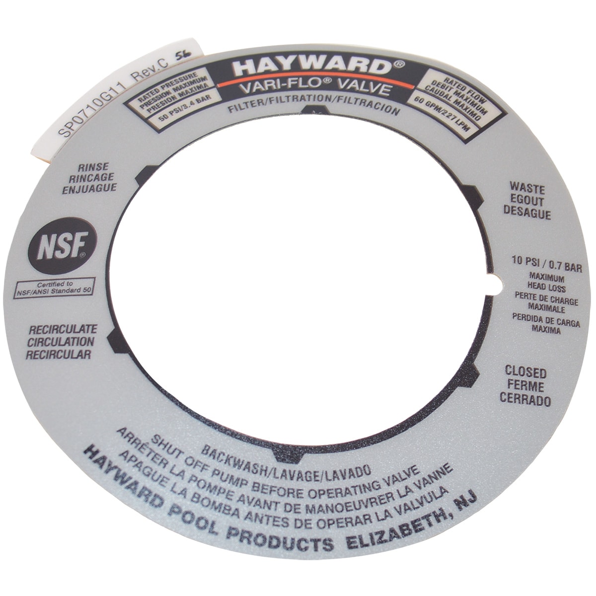Hayward Label Plate  