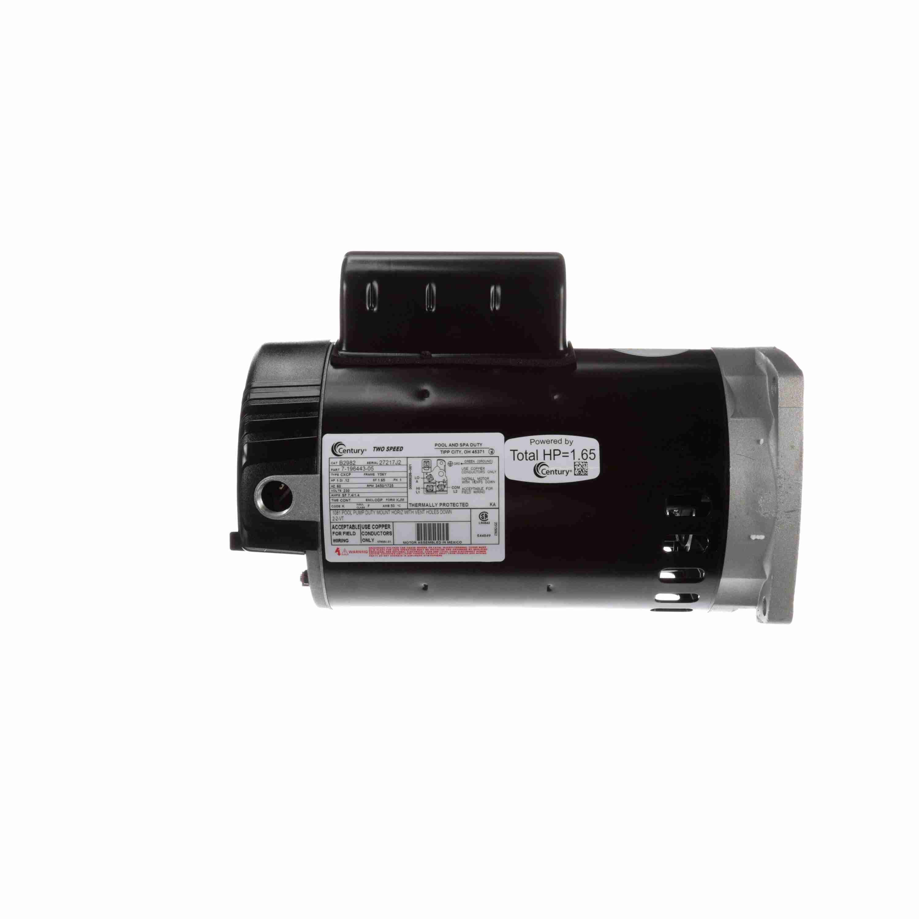 Century Pool Pump Motor 1HP 2-Speed 1 Phase 60Hz 230V 56Y Frame | B2982 image 4
