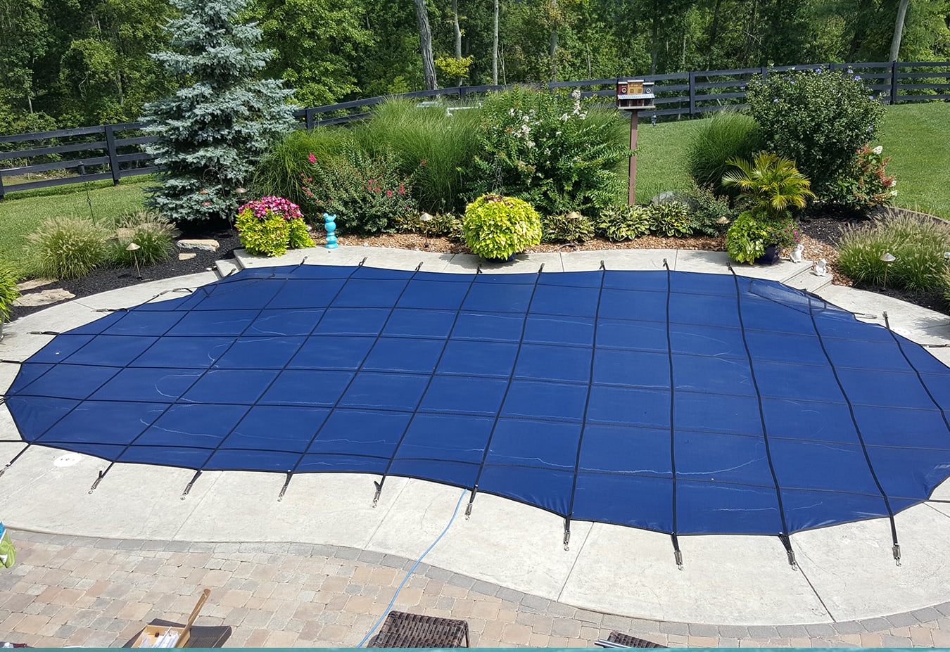 GLI 16' x 32' Rectangle Mesh Safety Cover w/ 4' x 8' CES, Blue | 20-1632RE-CES48-SAP-BLU image 7