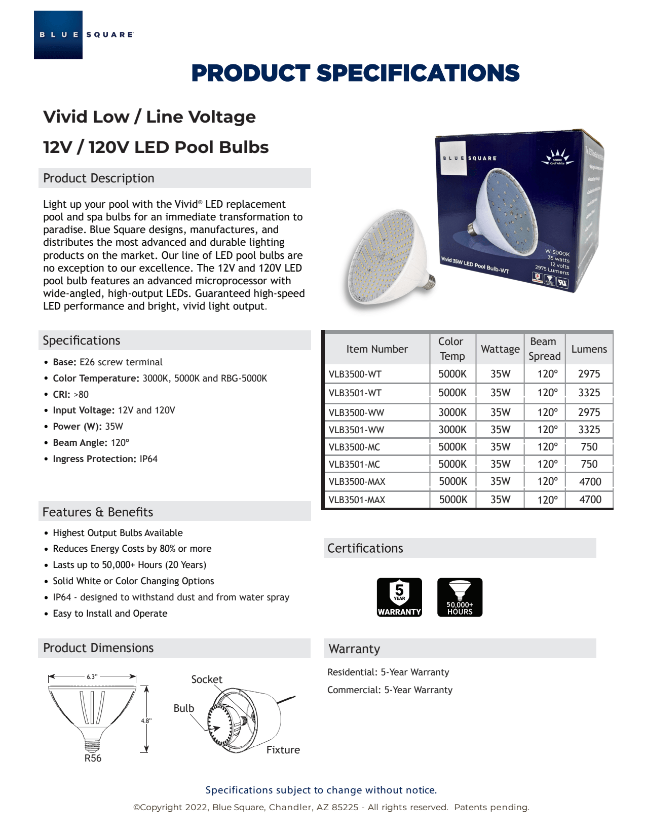 Vivid 360 Low Line Voltage 20W 120V LED Pool Light Bulb  