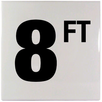 8Ft Sm Inlays 8 W/Ft Depth Marker-Ceramic Blk/White Smooth 6" Depth Marker 8 Ft Smooth Surface 6In X 6In Ceramic - product image