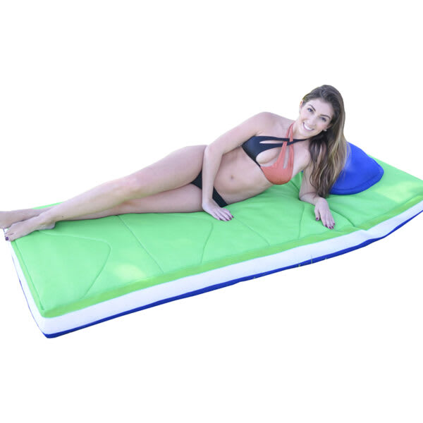 Main Access 3' X 6' Oversized Floatingmatress. (Sky-Lime) Blue/Green Float W/ White Band And Built-In Pillows image 2