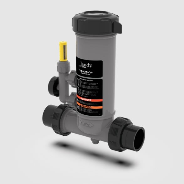 Zodiac TruChlor Erosion Feeder, Standard Inline, Clear Glass Lid, 30 - 50 GPM, 50 PSI, 9 3in tablets, 50,000 gallons, 2in - 2 1/2in Unions  