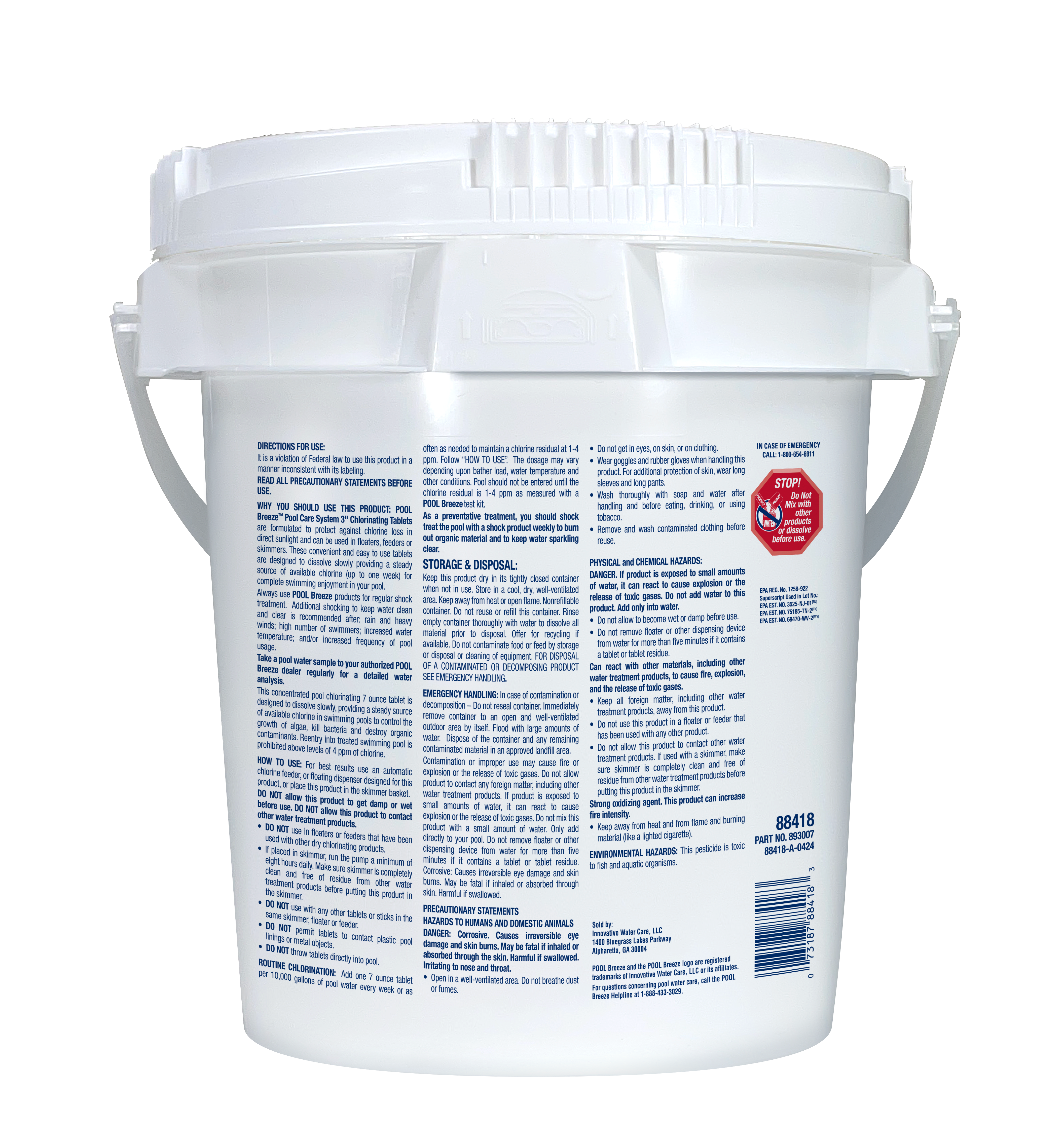 POOL BREEZE 3" CHLORINATING TABLETS 3" TRICHLOR TABLETS 10 LB image 2