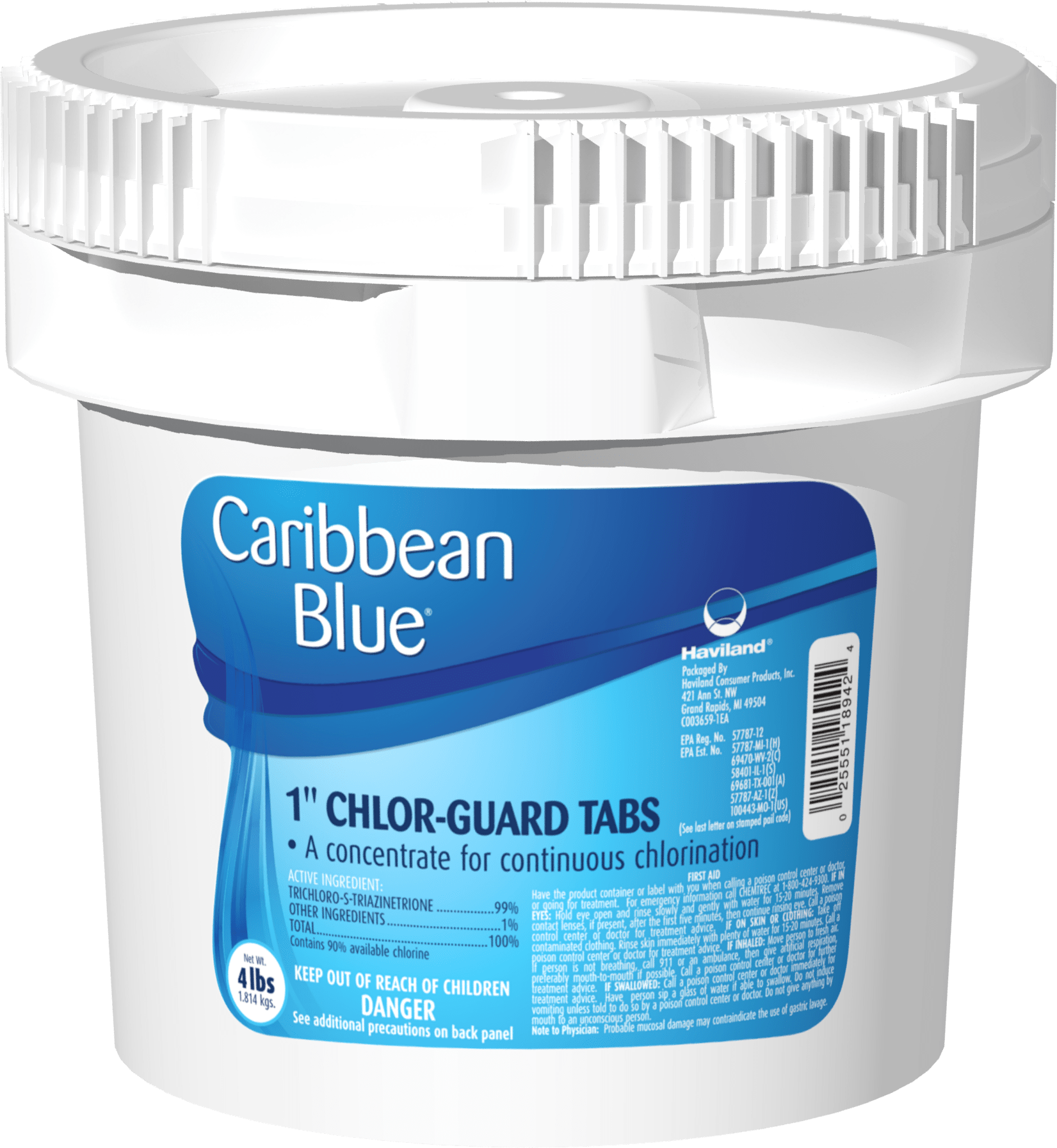 CARIBBEAN BLUE CHLOR-GUARD 1" TABS 8 X 4LB/ CASE HAZMAT 4 LB - product image
