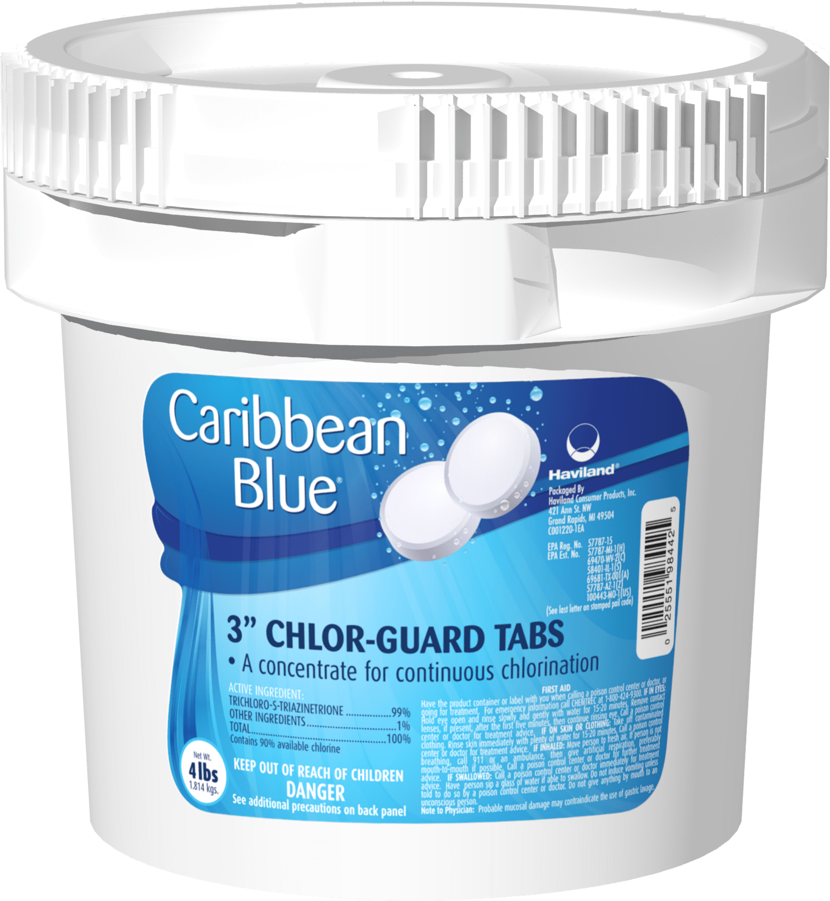 CARIBBEAN BLUE CHLOR-GUARD 3" TABS 8 X 4LB/ CASE HAZMAT 4 LB - product image