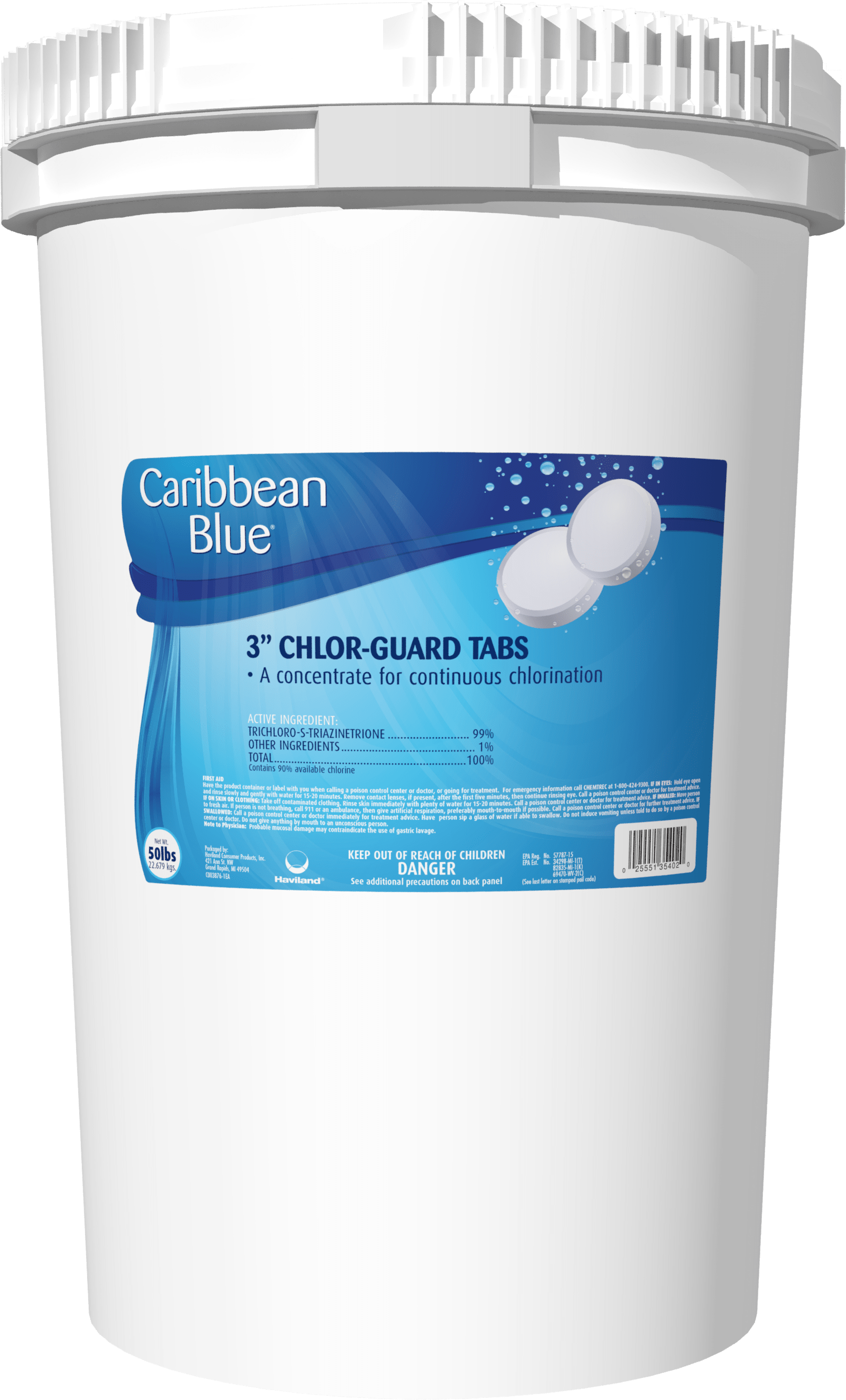 Caribbean Blue 3" Chlor-Guard Tabs, 50 lb Pail - product image